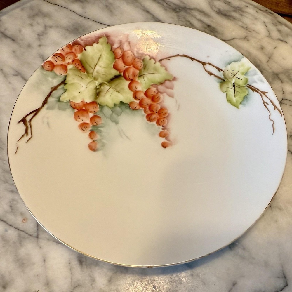 6pc VTG Antique Gotham Austria Hand Painted Signed 6" Fruit Dessertā Plates Gold - Picture 3 of 13